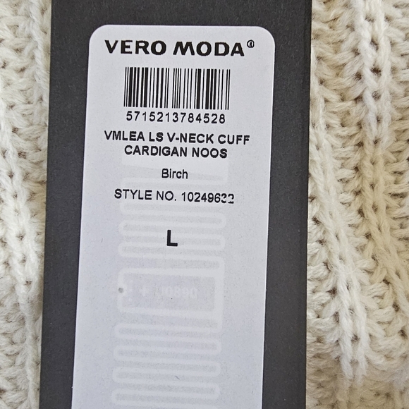 NWT Vero Moda Lea Birch White Long Sleeve V-Neck Cuff Cardigan Sweater Sz L - Picture 9 of 10